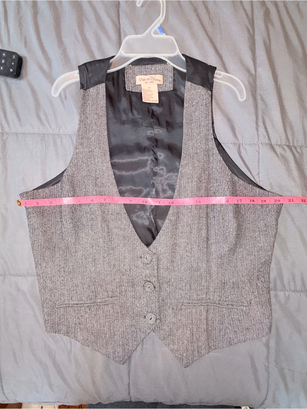 Paris Blues Vintage Gray Herringbone Button Front Vest XL - Picture 5 of 6